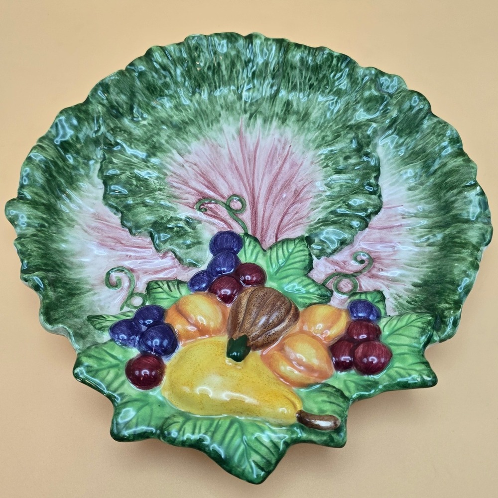 Fitz and Floyd 1995 Fruit & Cabbage‎ Leaf Ceramic Serving Plate Decorative 9.5in